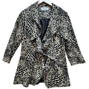 Calvin Klein Womens Coatigan Size 6 Beige Black Leopard Animal Print Open Front